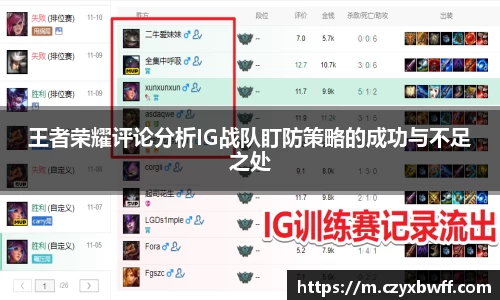 王者荣耀评论分析IG战队盯防策略的成功与不足之处